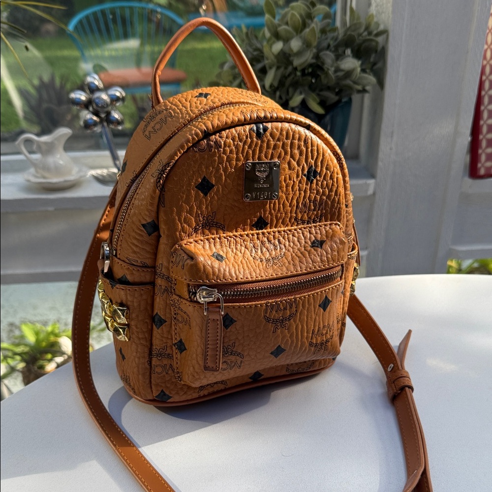 Authentic Mcm Cognac Leather Small Backpack Cross… - image 7